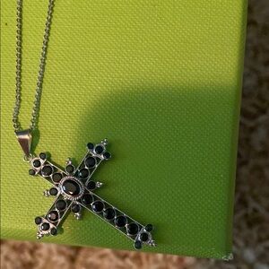 Elegant Sapphire and Silver Cross Pendant Necklace